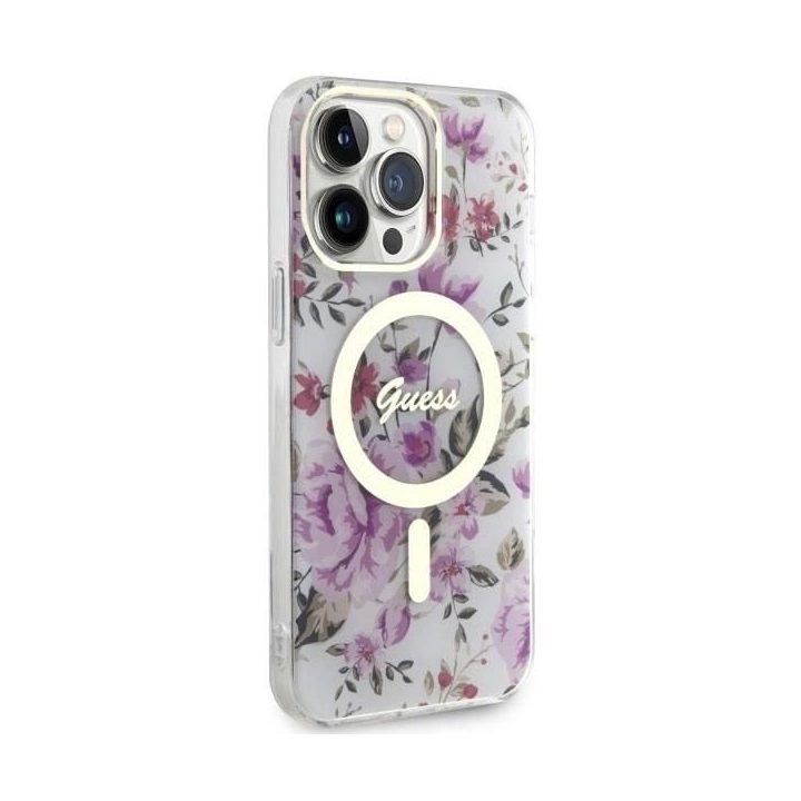 Guess GUHMP14XHCFWST iPhone 14 Pro Max 6,7 skaidrus deklas Flower MagSafe