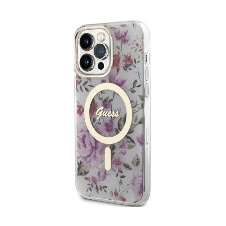 Guess GUHMP14XHCFWST iPhone 14 Pro Max 6,7 skaidrus deklas Flower MagSafe