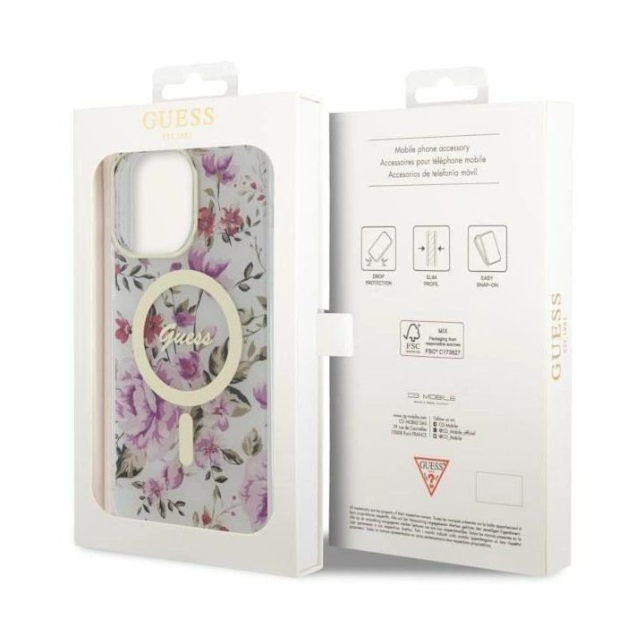 Guess GUHMP14XHCFWST iPhone 14 Pro Max 6,7 skaidrus deklas Flower MagSafe