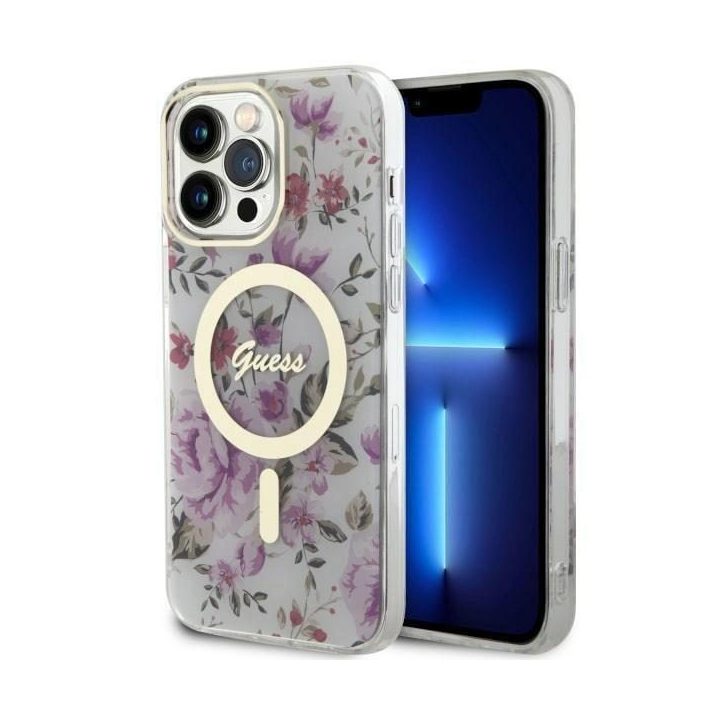 Guess GUHMP14XHCFWST iPhone 14 Pro Max 6,7 skaidrus deklas Flower MagSafe