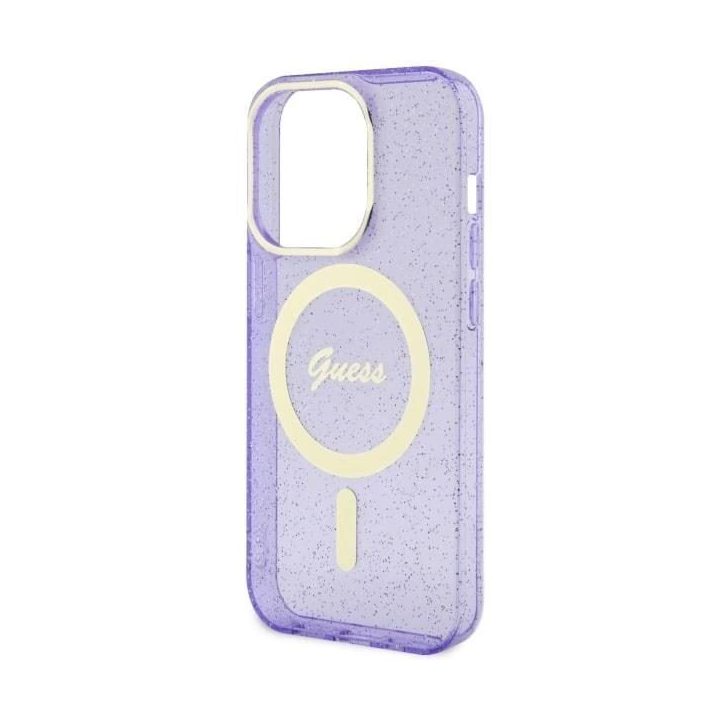 Guess GUHMP14XHCMCGU iPhone 14 Pro Max 6,7 violetinės/violetinės spalvos deklas Glitter Gold MagSafe