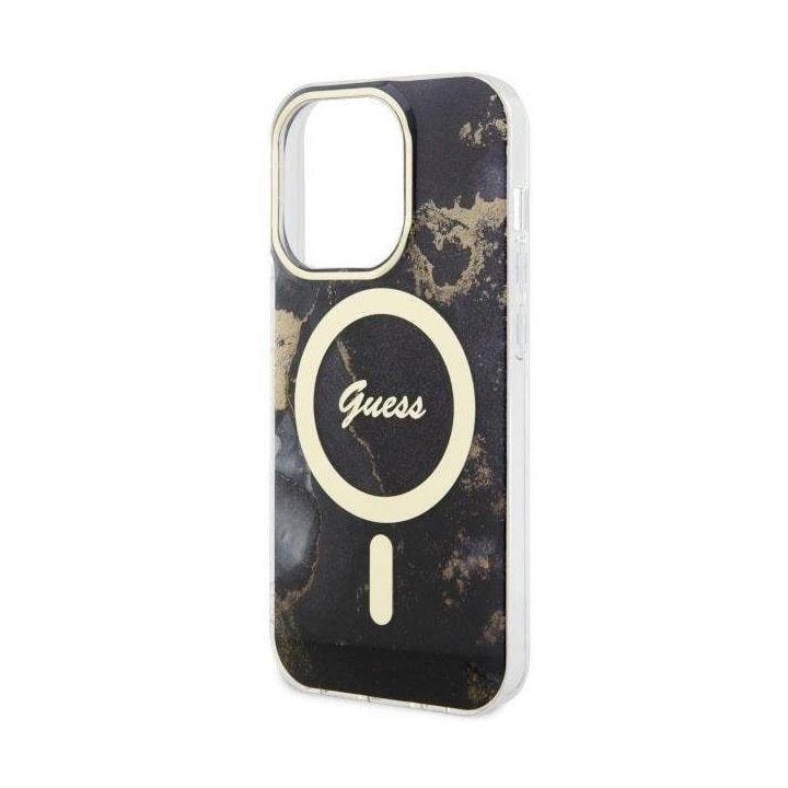 Guess GUHMP14XHTMRSK iPhone 14 Pro Max 6,7 juodas/juodas deklas Golden Marble MagSafe