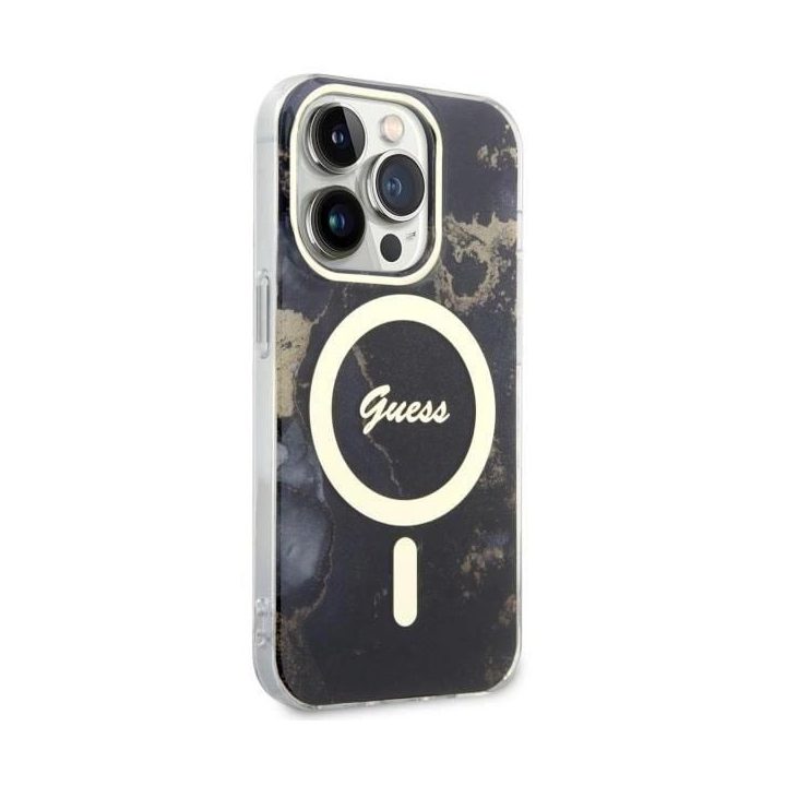 Guess GUHMP14XHTMRSK iPhone 14 Pro Max 6,7 juodas/juodas deklas Golden Marble MagSafe