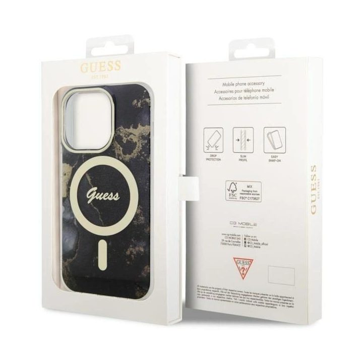 Guess GUHMP14XHTMRSK iPhone 14 Pro Max 6,7 juodas/juodas deklas Golden Marble MagSafe