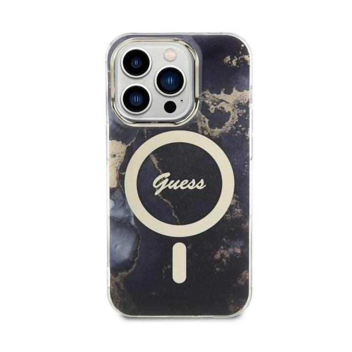 Guess GUHMP14XHTMRSK iPhone 14 Pro Max 6,7 juodas/juodas deklas Golden Marble MagSafe