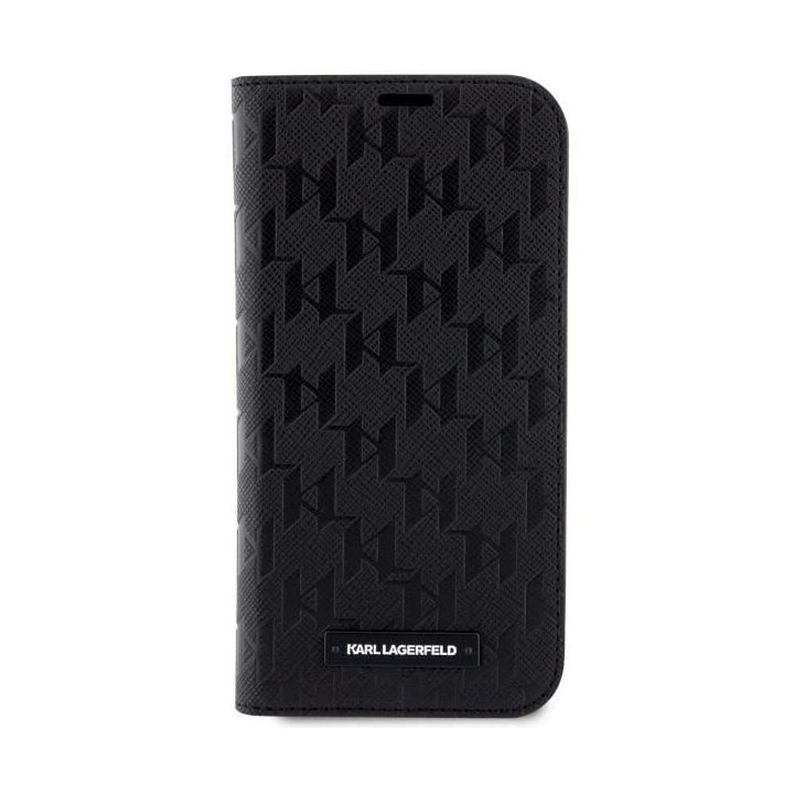 Karl Lagerfeld KLBKP14LSAKLHPK iPhone 14 Pro 6,1 knygų dėklas juoda/juoda Saffiano Monogram