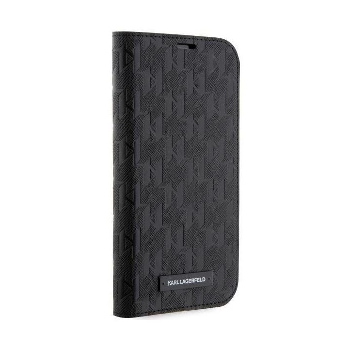 Karl Lagerfeld KLBKP14LSAKLHPK iPhone 14 Pro 6,1 knygų dėklas juoda/juoda Saffiano Monogram