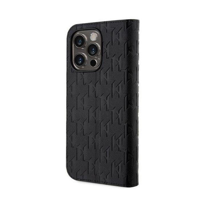 Karl Lagerfeld KLBKP14LSAKLHPK iPhone 14 Pro 6,1 knygų dėklas juoda/juoda Saffiano Monogram