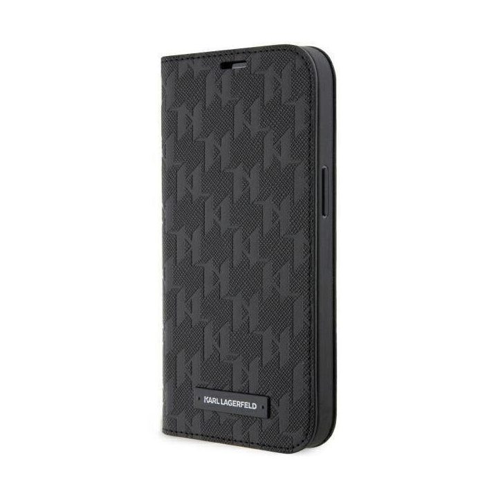 Karl Lagerfeld KLBKP14LSAKLHPK iPhone 14 Pro 6,1 knygų dėklas juoda/juoda Saffiano Monogram