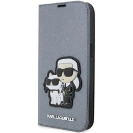 Karl Lagerfeld KLBKP14LSANKCPG iPhone 14 Pro 6,1 knygų dėklas sidabrinis/sidabrinis Saffiano Karl & Choupette