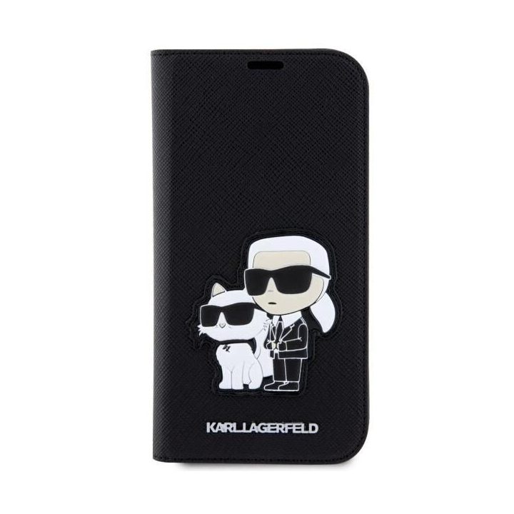 Karl Lagerfeld KLBKP14LSANKCPK iPhone 14 Pro 6,1 knygų dėklas juoda/juoda Saffiano Karl & Choupette