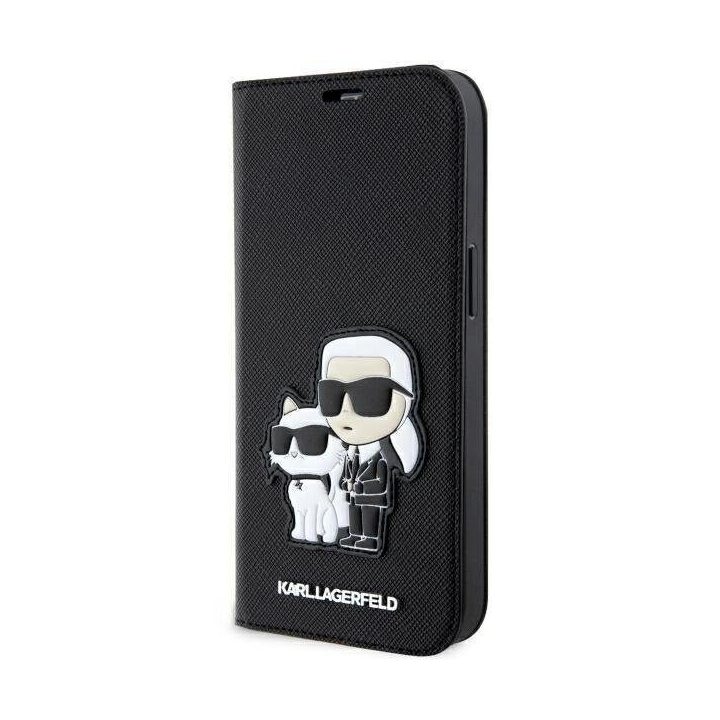 Karl Lagerfeld KLBKP14LSANKCPK iPhone 14 Pro 6,1 knygų dėklas juoda/juoda Saffiano Karl & Choupette