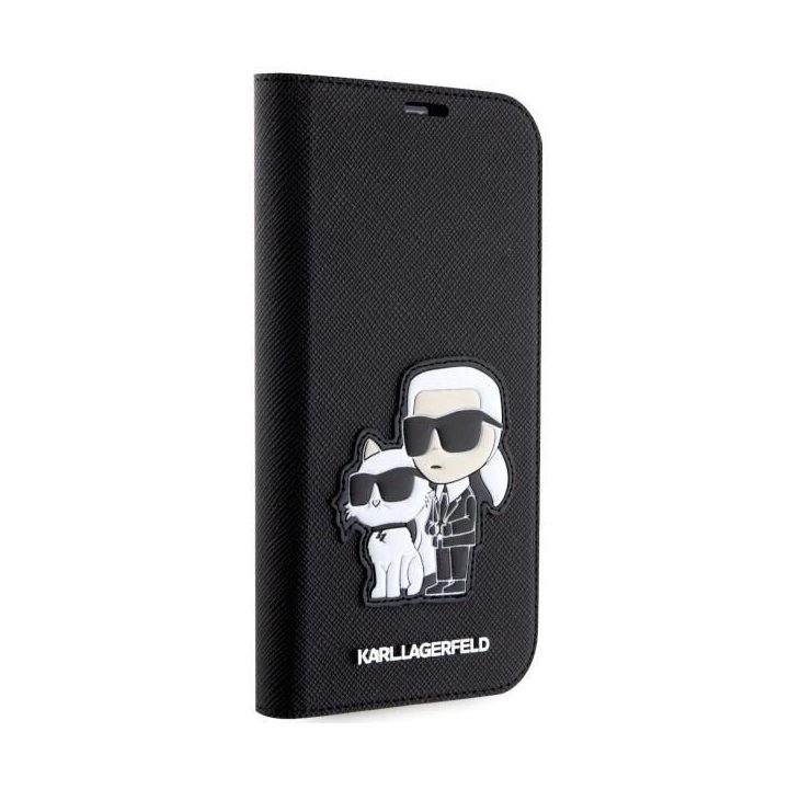 Karl Lagerfeld KLBKP14LSANKCPK iPhone 14 Pro 6,1 knygų dėklas juoda/juoda Saffiano Karl & Choupette