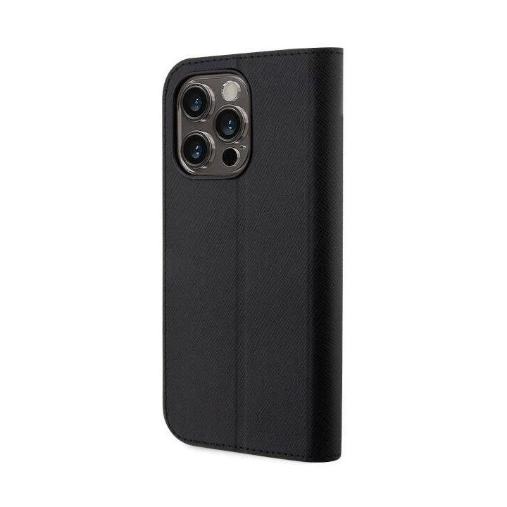 Karl Lagerfeld KLBKP14LSANKCPK iPhone 14 Pro 6,1 knygų dėklas juoda/juoda Saffiano Karl & Choupette