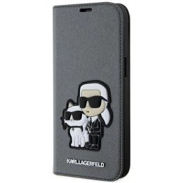 Karl Lagerfeld KLBKP14SSANKCPG iPhone 14 6,1 knygų dėklas sidabrinis/sidabrinis Saffiano Karl & Choupette