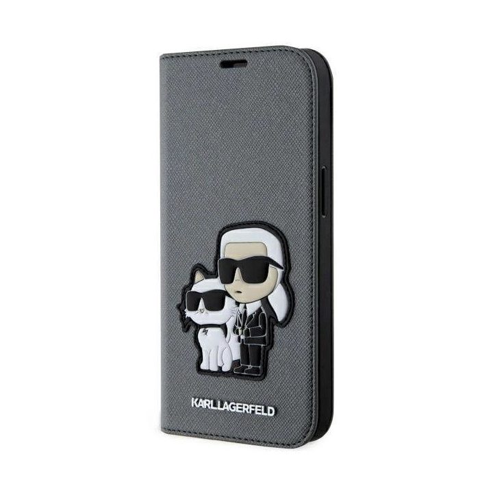 Karl Lagerfeld KLBKP14SSANKCPG iPhone 14 6,1 knygų dėklas sidabrinis/sidabrinis Saffiano Karl & Choupette