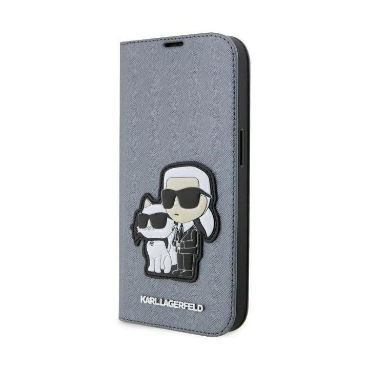 Karl Lagerfeld KLBKP14XSANKCPG iPhone 14 Pro Max 6,7 knygų dėklas sidabrinis/sidabrinis Saffiano Karl & Choupette