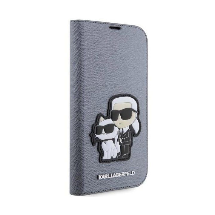 Karl Lagerfeld KLBKP14XSANKCPG iPhone 14 Pro Max 6,7 knygų dėklas sidabrinis/sidabrinis Saffiano Karl & Choupette