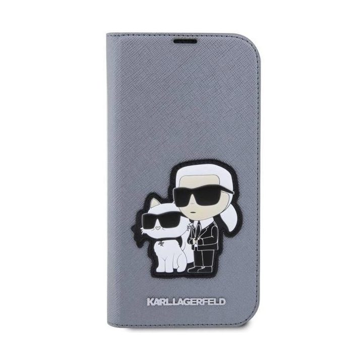 Karl Lagerfeld KLBKP14XSANKCPG iPhone 14 Pro Max 6,7 knygų dėklas sidabrinis/sidabrinis Saffiano Karl & Choupette