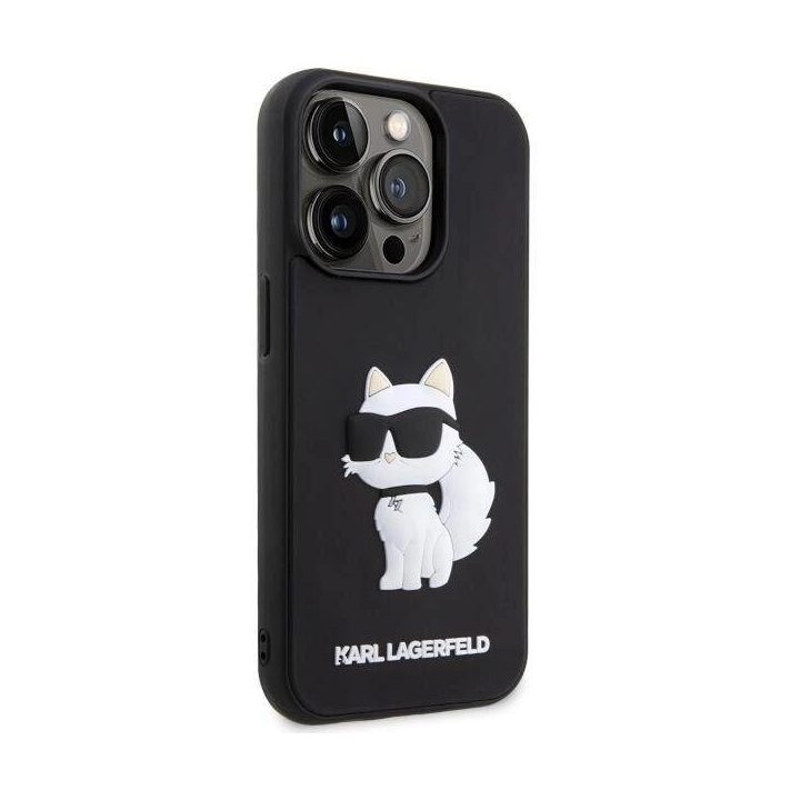 Karl Lagerfeld KLHCP14L3DRKHNK iPhone 14 Pro 6,1 juodos/juodos spalvos deklas Rubber Choupette 3D