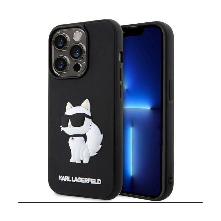 Karl Lagerfeld KLHCP14L3DRKHNK iPhone 14 Pro 6,1 juodos/juodos spalvos deklas Rubber Choupette 3D