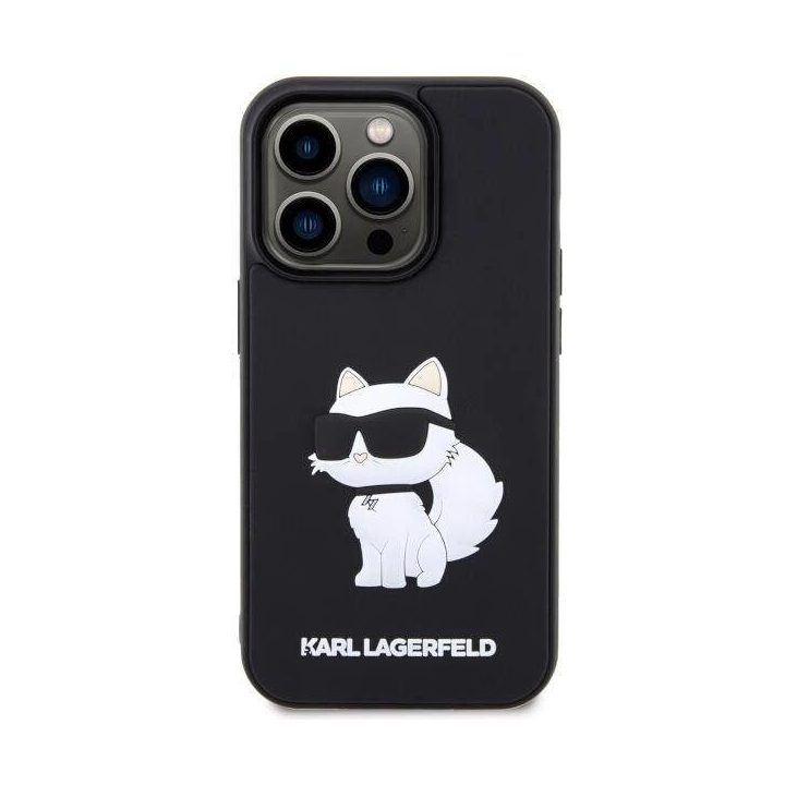 Karl Lagerfeld KLHCP14L3DRKHNK iPhone 14 Pro 6,1 juodos/juodos spalvos deklas Rubber Choupette 3D