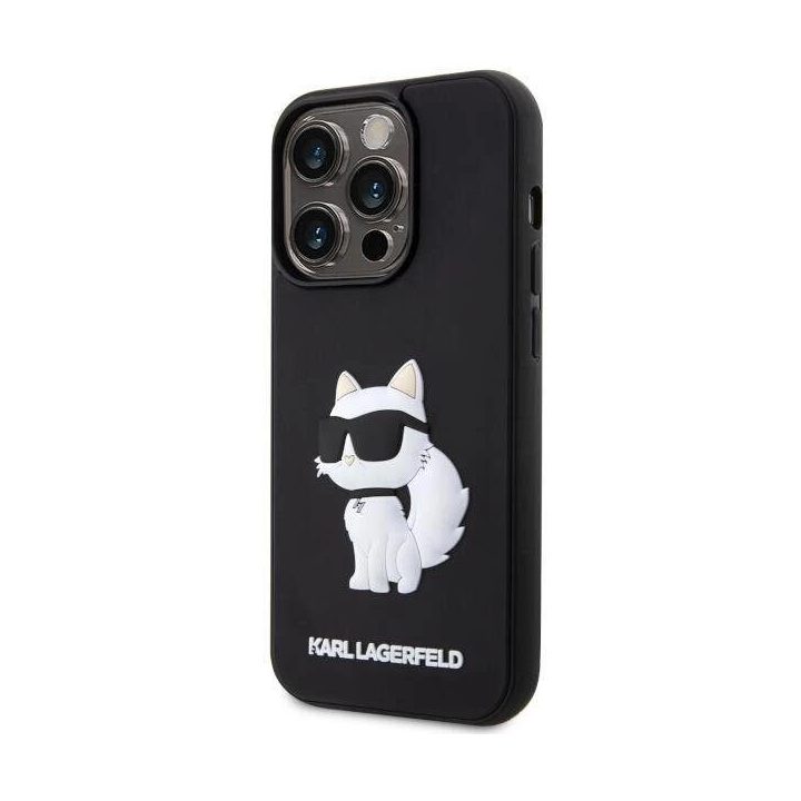 Karl Lagerfeld KLHCP14L3DRKHNK iPhone 14 Pro 6,1 juodos/juodos spalvos deklas Rubber Choupette 3D