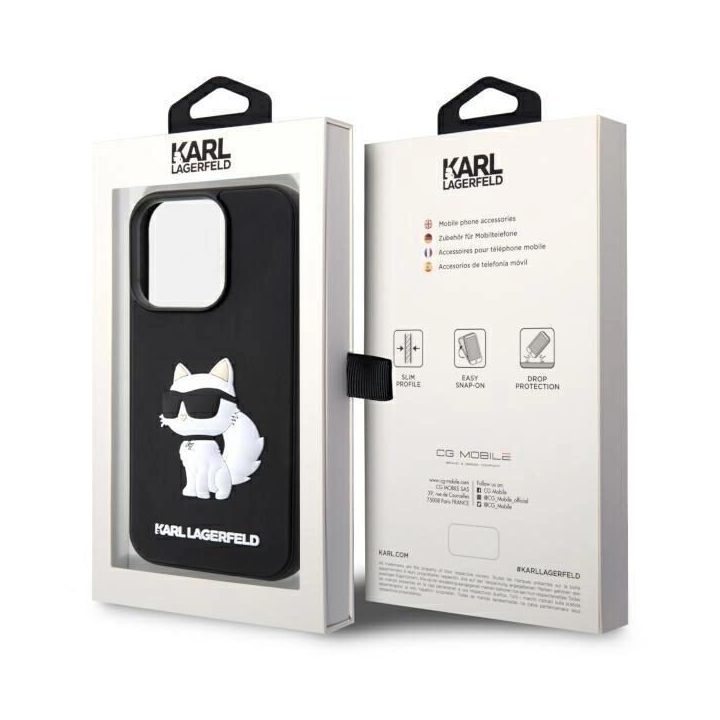 Karl Lagerfeld KLHCP14L3DRKHNK iPhone 14 Pro 6,1 juodos/juodos spalvos deklas Rubber Choupette 3D