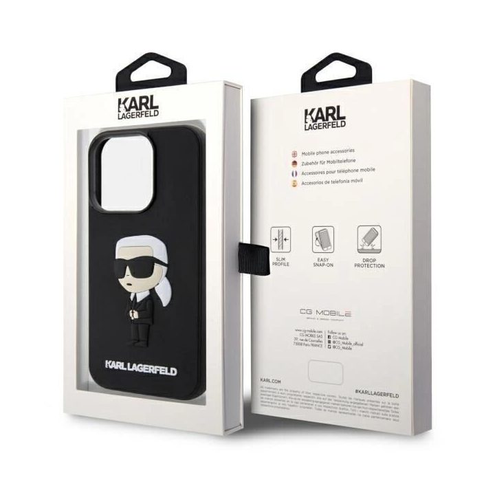 Karl Lagerfeld KLHCP14L3DRKINK iPhone 14 Pro 6,1 juodos/juodos spalvos deklas Rubber Ikonik 3D