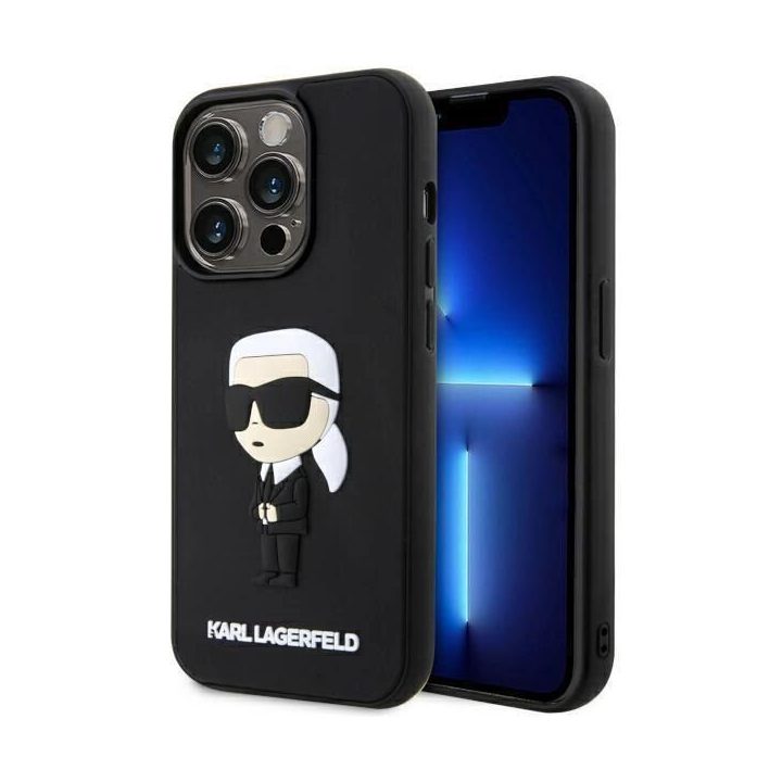 Karl Lagerfeld KLHCP14L3DRKINK iPhone 14 Pro 6,1 juodos/juodos spalvos deklas Rubber Ikonik 3D