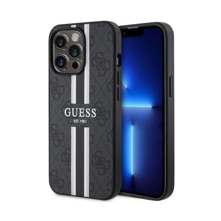 Guess GUHMP13LP4RPSK iPhone 13 Pro / 13 6,1 juodos/juodos spalvos deklas 4G Printed Stripes MagSafe