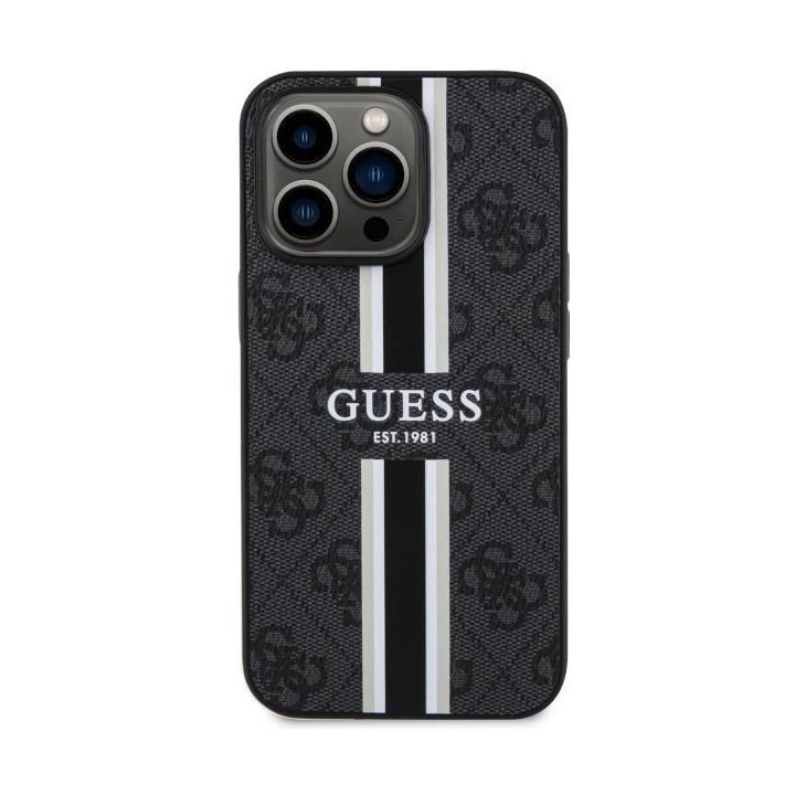 Guess GUHMP13LP4RPSK iPhone 13 Pro / 13 6,1 juodos/juodos spalvos deklas 4G Printed Stripes MagSafe
