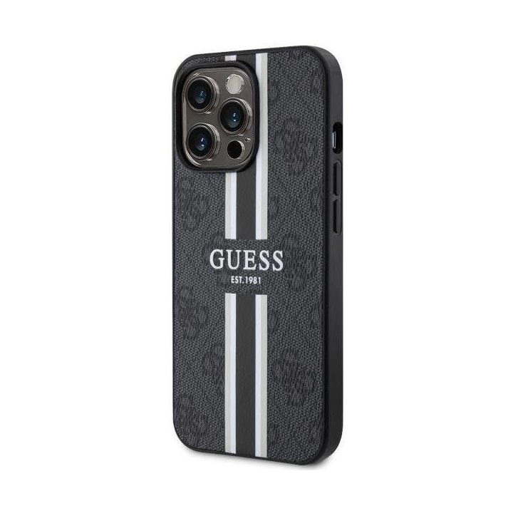 Guess GUHMP13LP4RPSK iPhone 13 Pro / 13 6,1 juodos/juodos spalvos deklas 4G Printed Stripes MagSafe