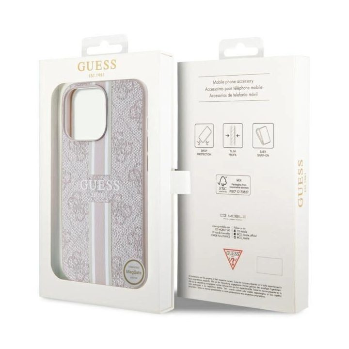 Guess GUHMP13LP4RPSP iPhone 13 Pro / 13 6.1 rožinės/rožinės spalvos deklas 4G Printed Stripes MagSafe