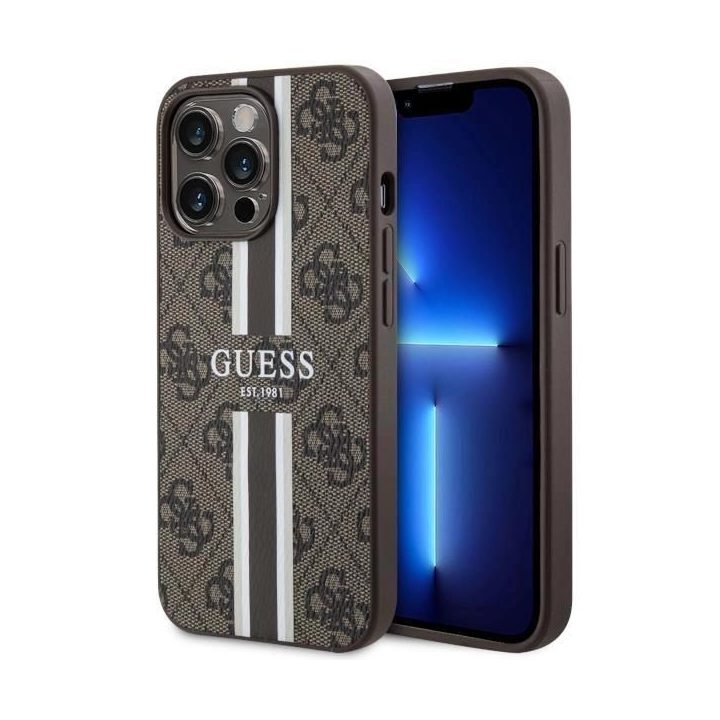 Guess GUHMP13LP4RPSW iPhone 13 Pro / 13 6.1 rudos/rudos spalvos deklas 4G Printed Stripes MagSafe