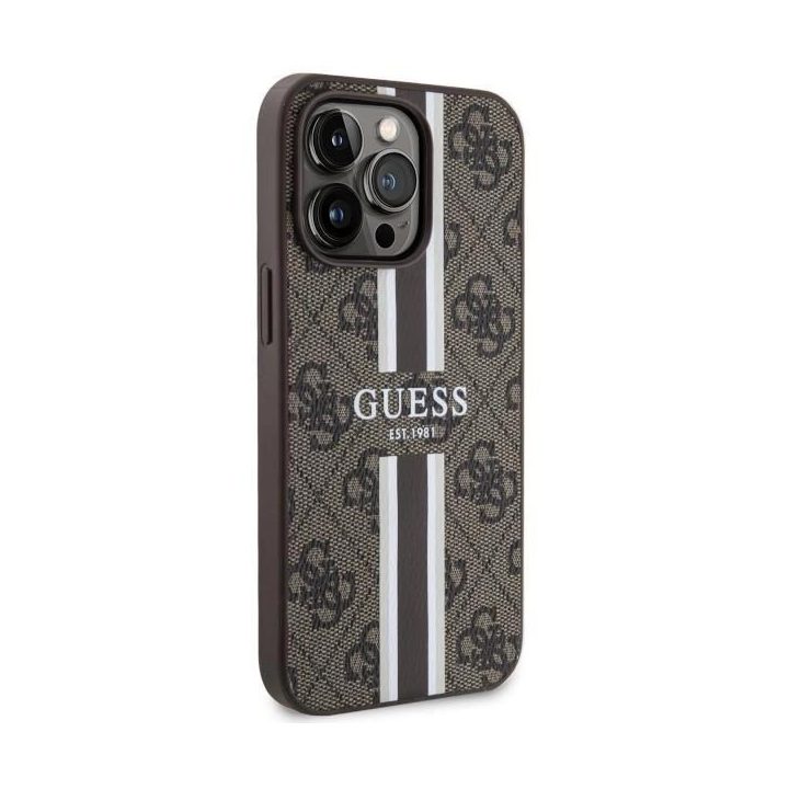 Guess GUHMP13LP4RPSW iPhone 13 Pro / 13 6.1 rudos/rudos spalvos deklas 4G Printed Stripes MagSafe