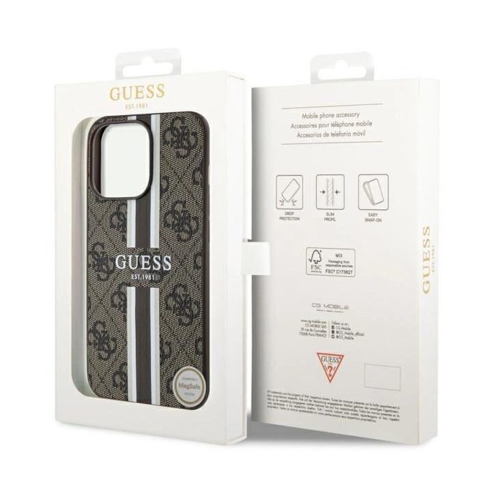 Guess GUHMP13LP4RPSW iPhone 13 Pro / 13 6.1 rudos/rudos spalvos deklas 4G Printed Stripes MagSafe