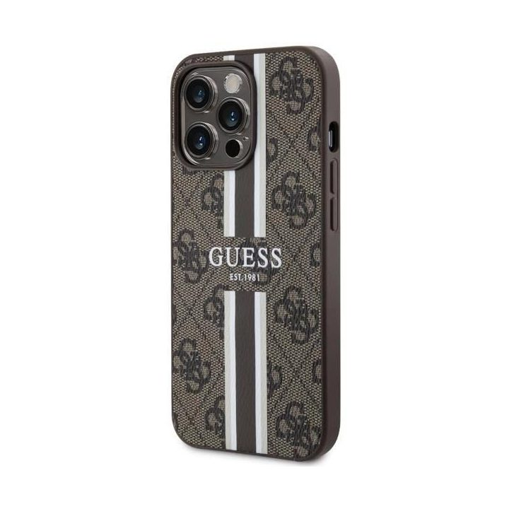 Guess GUHMP13XP4RPSW iPhone 13 Pro Max 6.7 rudos/rudos spalvos deklas 4G Printed Stripes MagSafe