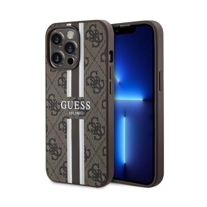 Guess GUHMP13XP4RPSW iPhone 13 Pro Max 6.7 rudos/rudos spalvos deklas 4G Printed Stripes MagSafe