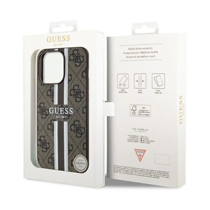 Guess GUHMP13XP4RPSW iPhone 13 Pro Max 6.7 rudos/rudos spalvos deklas 4G Printed Stripes MagSafe