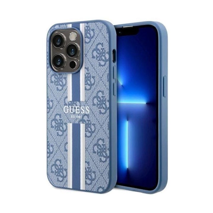 Guess GUHMP14LP4RPSB iPhone 14 Pro 6.1 mėlynos/mėlynos spalvos deklas 4G Printed Stripes MagSafe