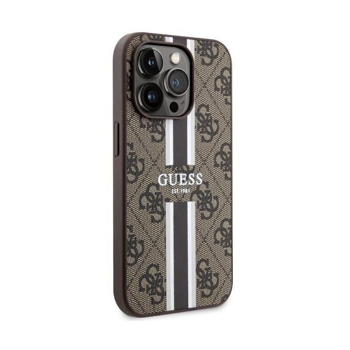 Guess GUHMP14LP4RPSW iPhone 14 Pro 6.1 rudos/rudos spalvos deklas 4G Printed Stripes MagSafe