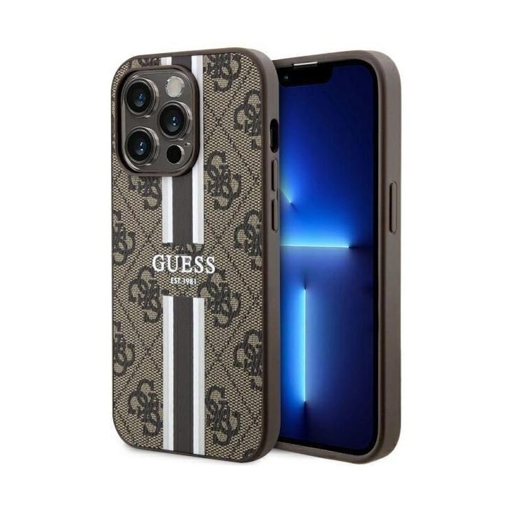 Guess GUHMP14LP4RPSW iPhone 14 Pro 6.1 rudos/rudos spalvos deklas 4G Printed Stripes MagSafe