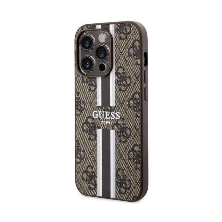 Guess GUHMP14LP4RPSW iPhone 14 Pro 6.1 rudos/rudos spalvos deklas 4G Printed Stripes MagSafe