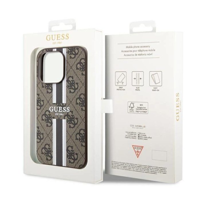 Guess GUHMP14LP4RPSW iPhone 14 Pro 6.1 rudos/rudos spalvos deklas 4G Printed Stripes MagSafe