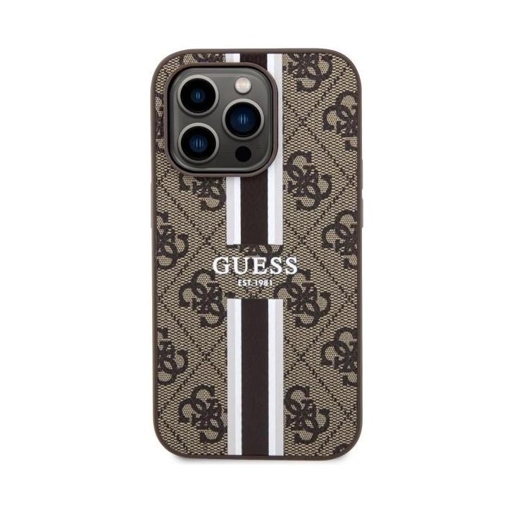 Guess GUHMP14LP4RPSW iPhone 14 Pro 6.1 rudos/rudos spalvos deklas 4G Printed Stripes MagSafe