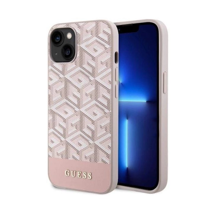 Guess GUHMP14MHGCFSEP iPhone 14 Plus 6,7 rožinės/rožinės spalvos deklas GCube Stripes MagSafe