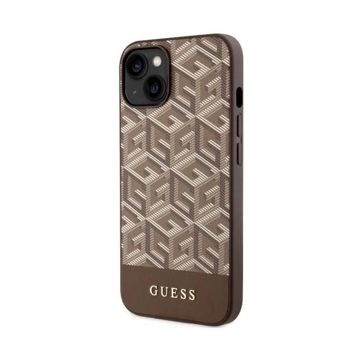 Guess GUHMP14MHGCFSEW iPhone 14 Plus 6,7 rudos/rudos spalvos deklas GCube Stripes MagSafe