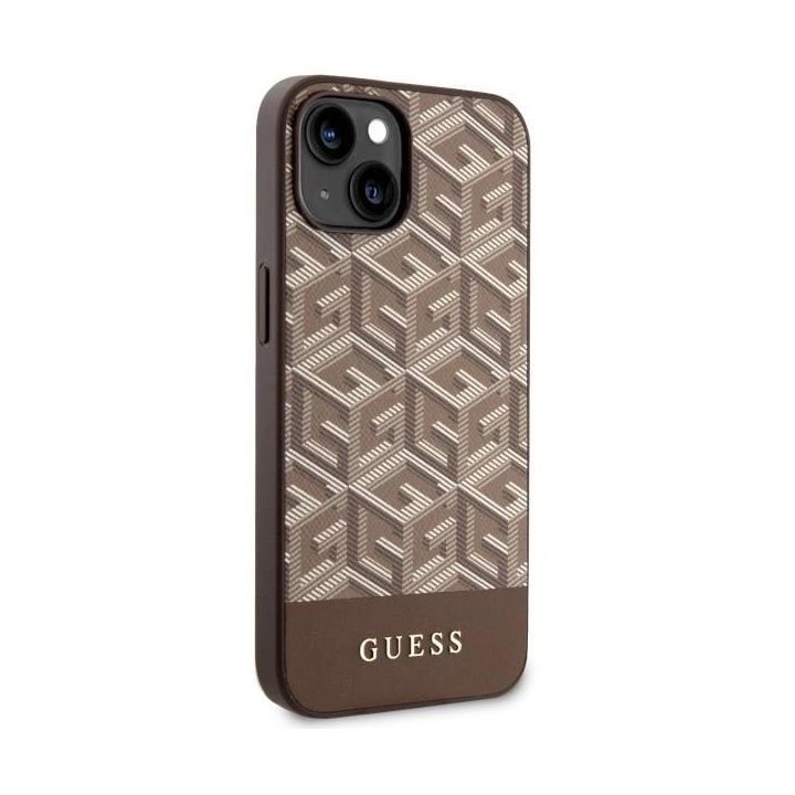 Guess GUHMP14MHGCFSEW iPhone 14 Plus 6,7 rudos/rudos spalvos deklas GCube Stripes MagSafe