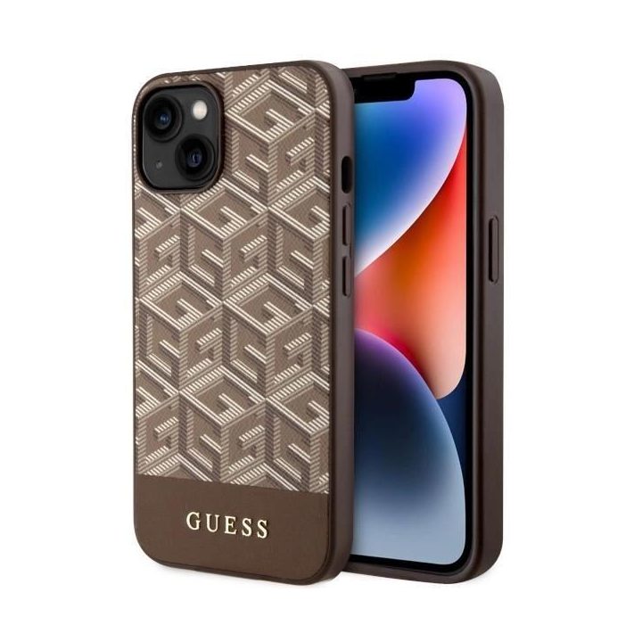 Guess GUHMP14MHGCFSEW iPhone 14 Plus 6,7 rudos/rudos spalvos deklas GCube Stripes MagSafe